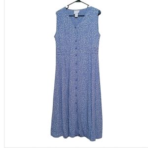 April Cornell For Cornell Trading Vintage Blue Floral Rayon Maxi Dress